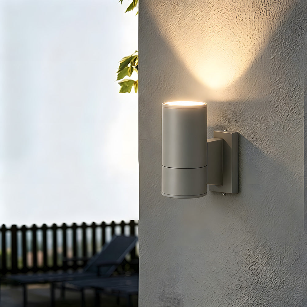 Cylinder LED outdoor wall light with up-down beam