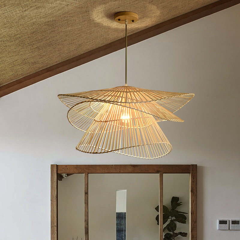 Organic woven rattan pendant light