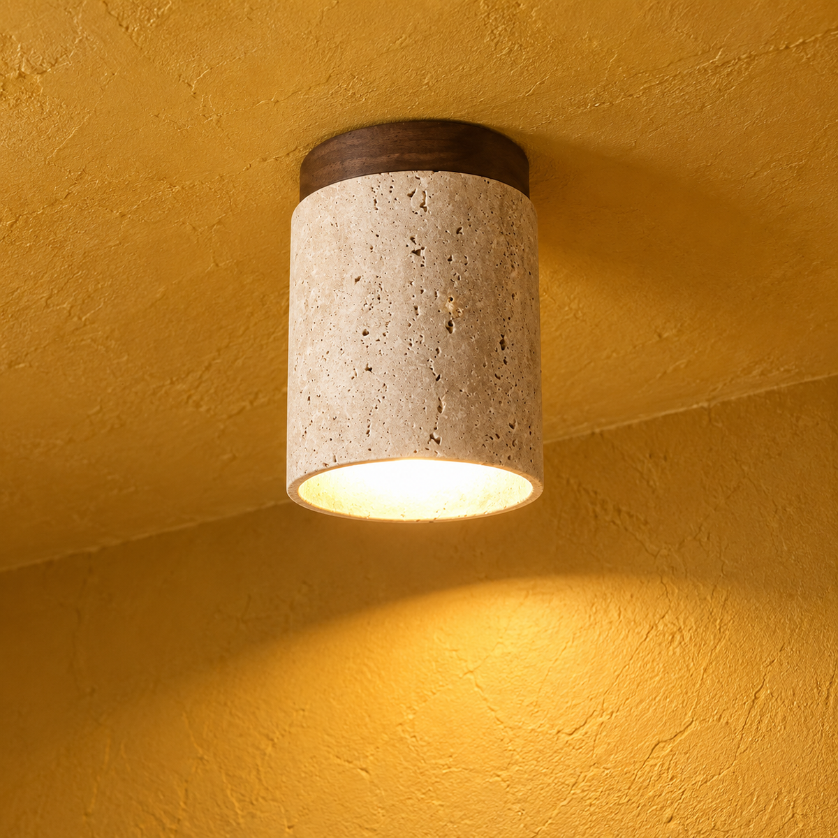 Travertine and Wood Ceiling Spotlight, Ø 12 cm
