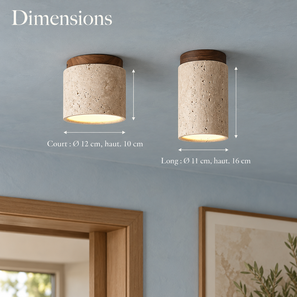Travertine and Wood Ceiling Spotlight, Ø 12 cm – view 8 | BROKLEN