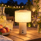 Cordless Travertine and Linen Bedside Lamp, USB-C Rechargeable – view 2 | BROKLEN