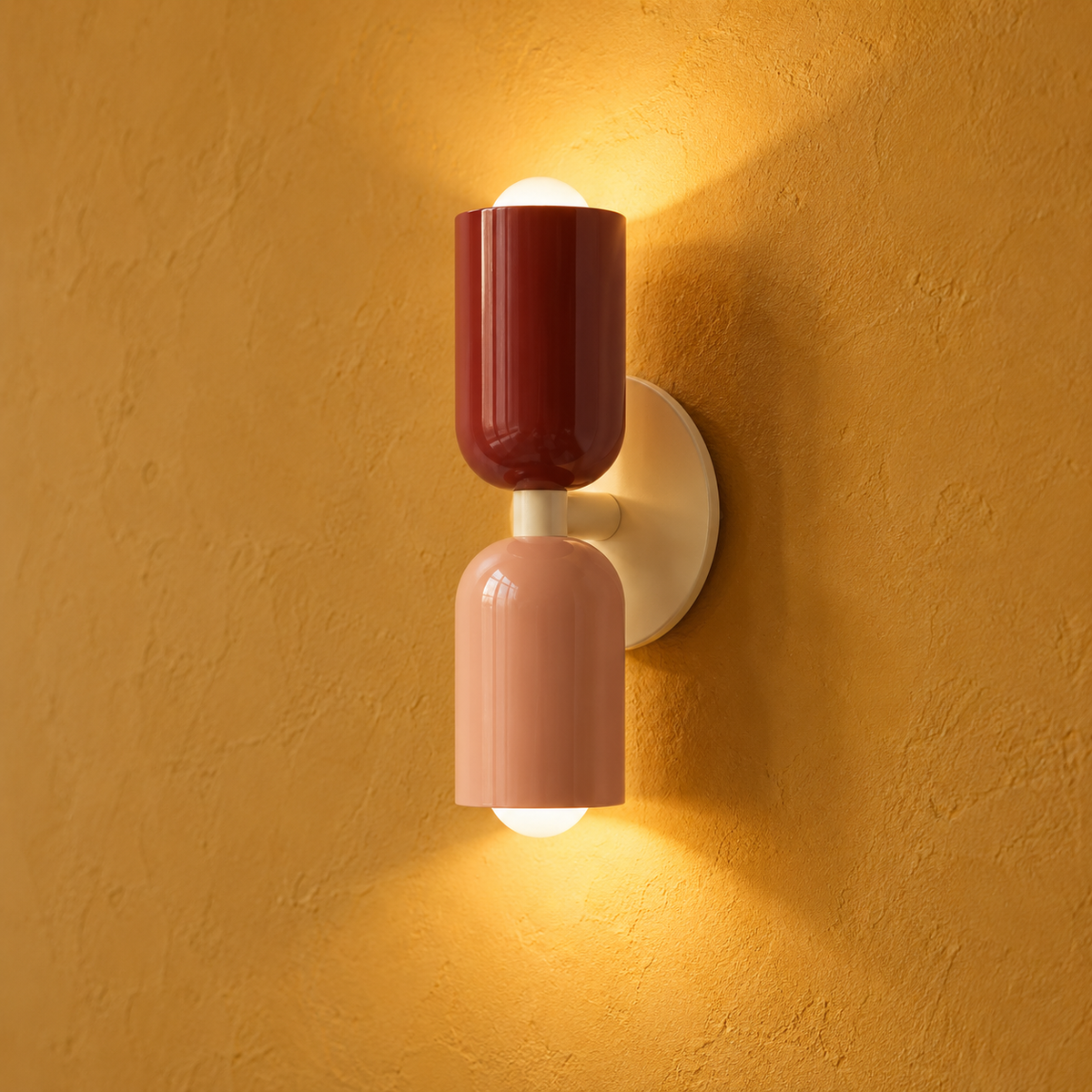 Double Cylinder Wall Light, Burgundy and Pink, Up and Down Light