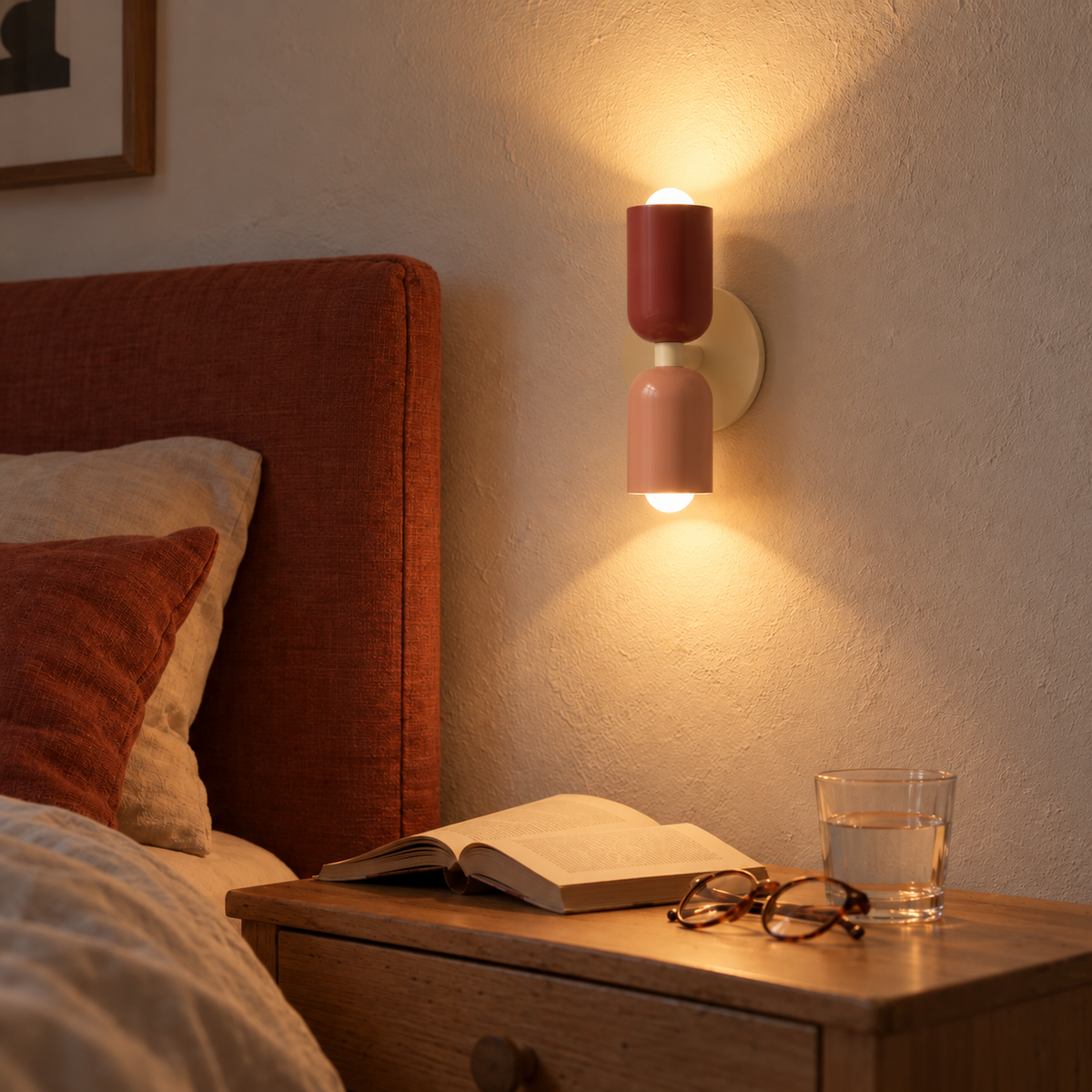 Double Cylinder Wall Light, Burgundy and Pink, Up and Down Light – view 2 | BROKLEN
