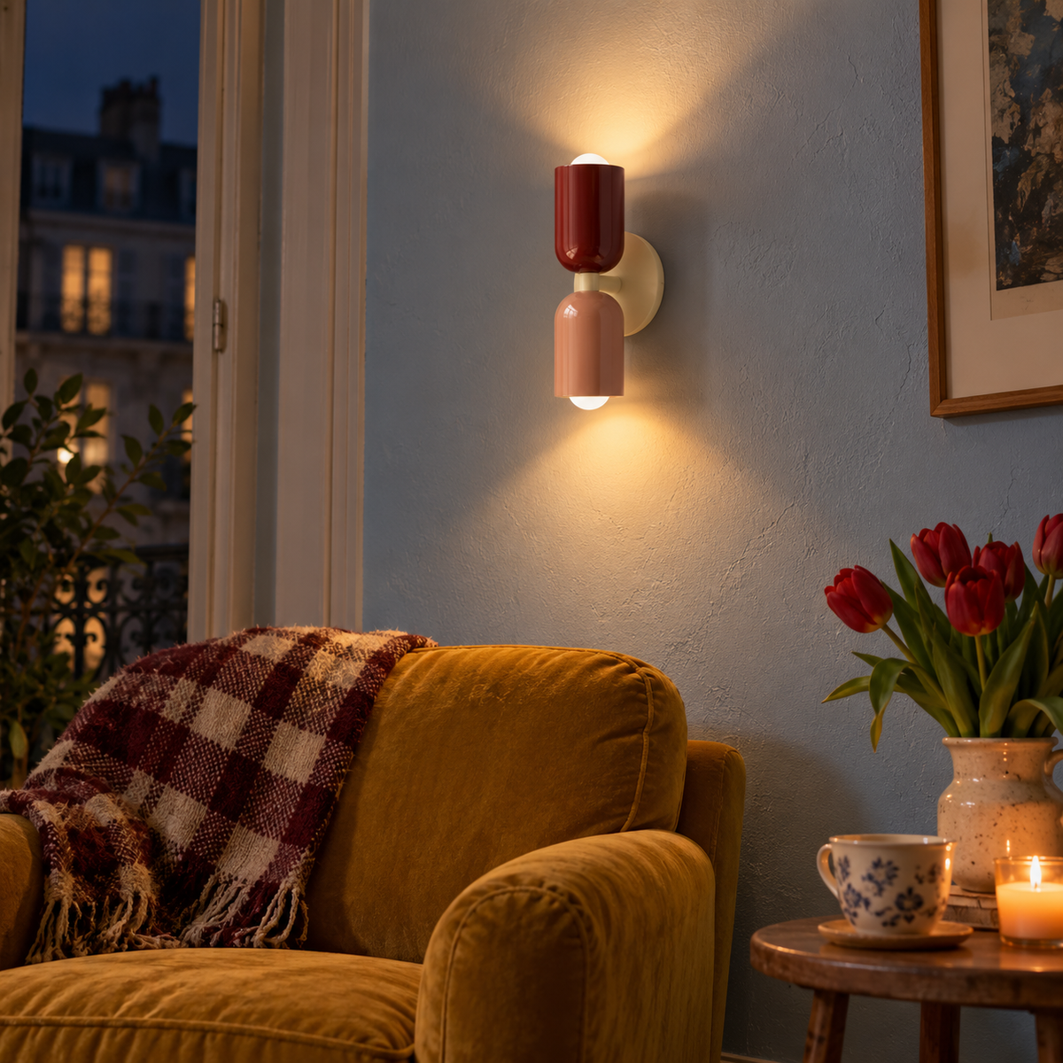Double Cylinder Wall Light, Burgundy and Pink, Up and Down Light – view 3 | BROKLEN