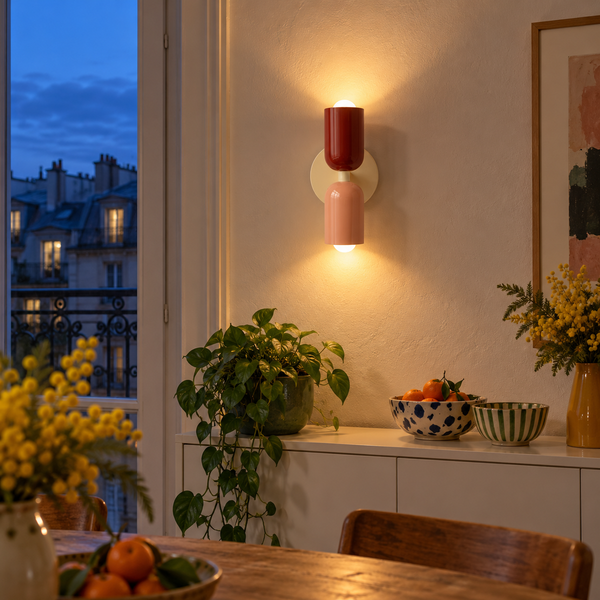 Double Cylinder Wall Light, Burgundy and Pink, Up and Down Light – view 5 | BROKLEN