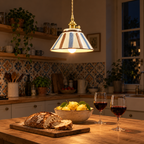 Hand-Painted Ceramic Pendant Light, Blue and Terracotta Stripes – view 2 | BROKLEN