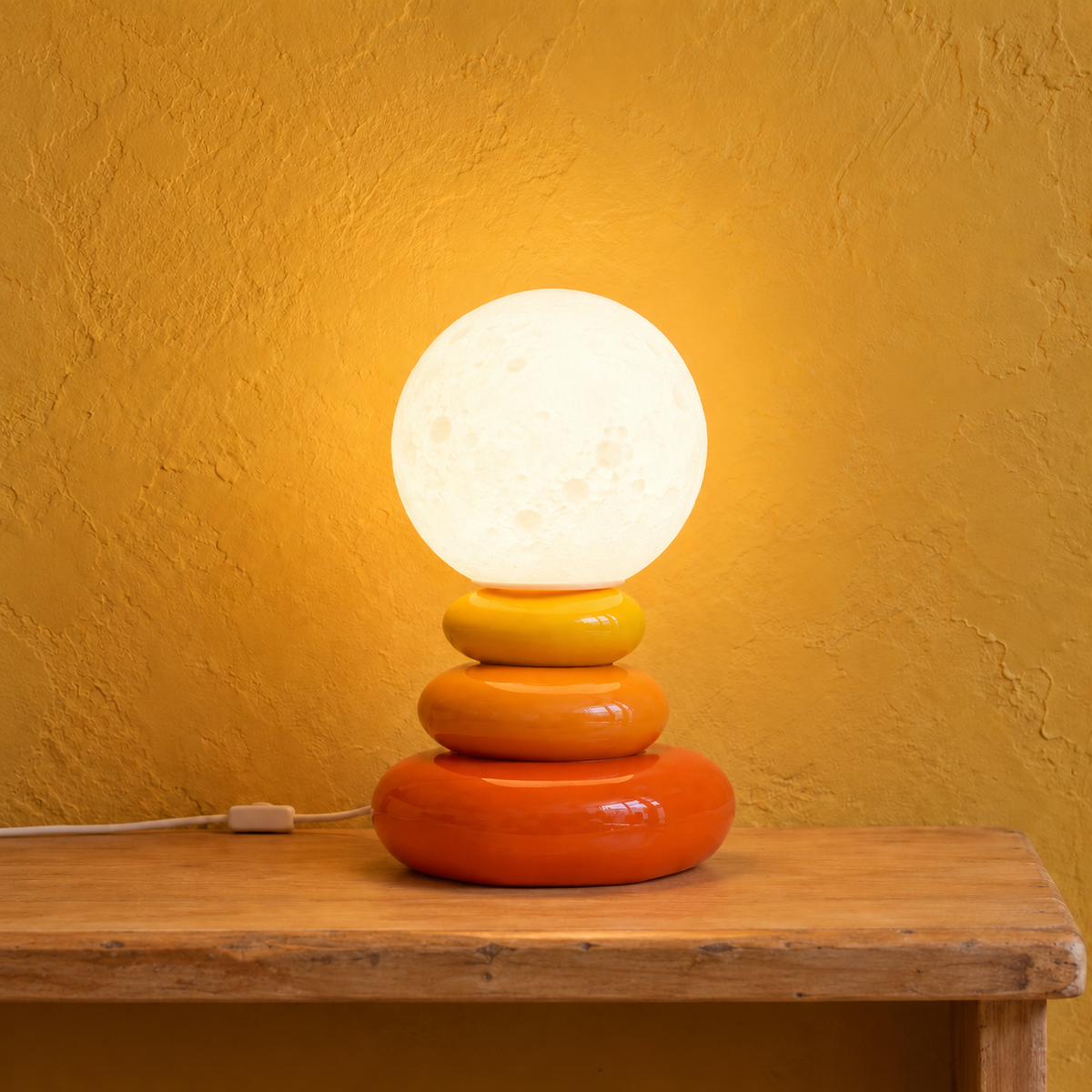 Stacked Ceramic Pebble Table Lamp with Moon Globe