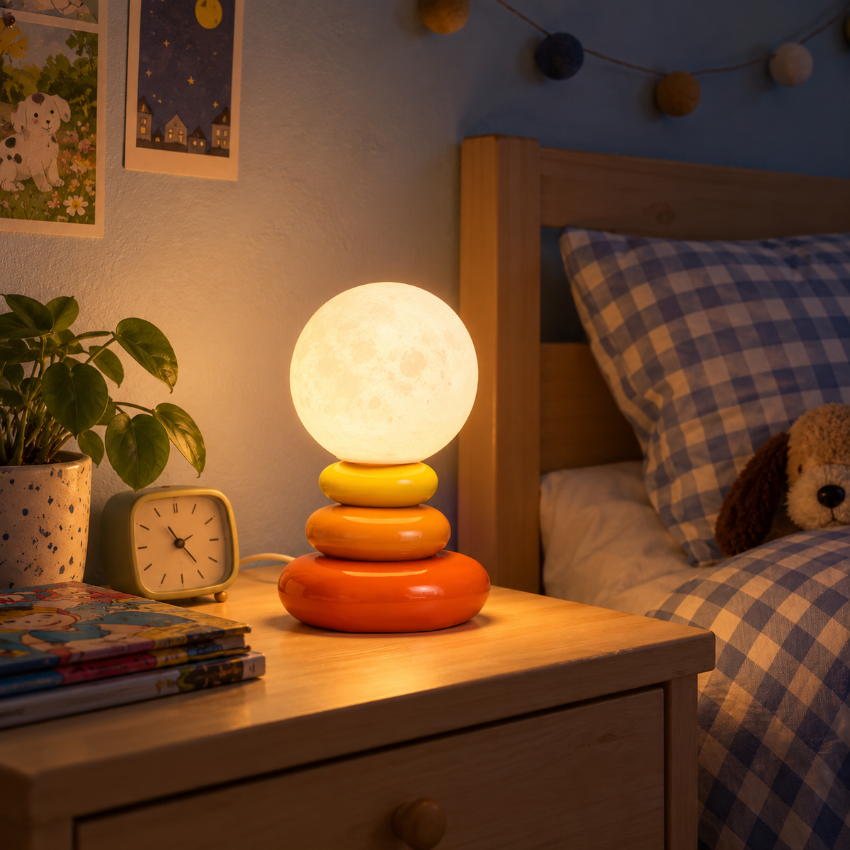 Stacked Ceramic Pebble Table Lamp with Moon Globe – view 2 | BROKLEN