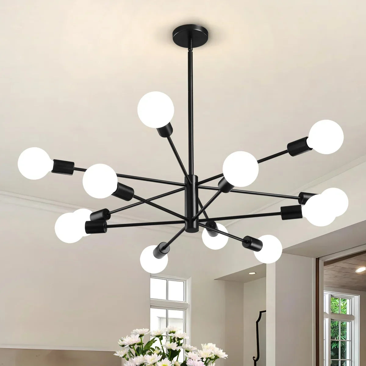 12 Light Sputnik Chandelier with Frosted Globes
