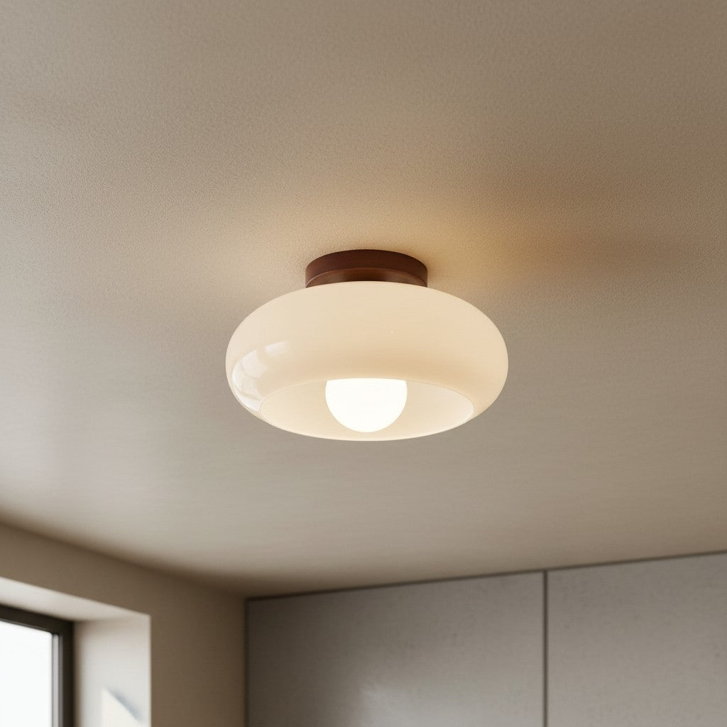 Bauhaus Opal Glass Ceiling Light with Walnut Base – view 9 | BROKLEN