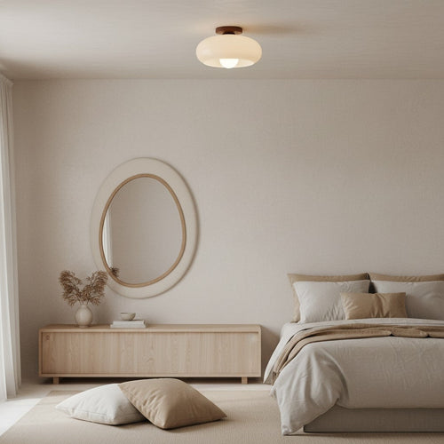 Bauhaus Opal Glass Ceiling Light with Walnut Base – view 2 | BROKLEN