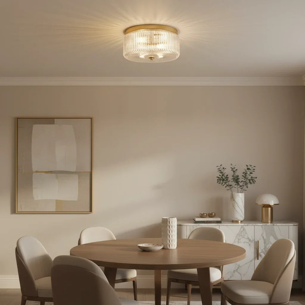 Round Ribbed Glass Flush Mount Ceiling Light – view 4 | BROKLEN