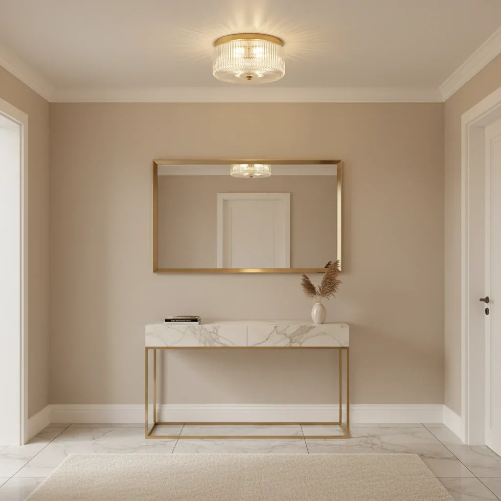 Round Ribbed Glass Flush Mount Ceiling Light – view 7 | BROKLEN