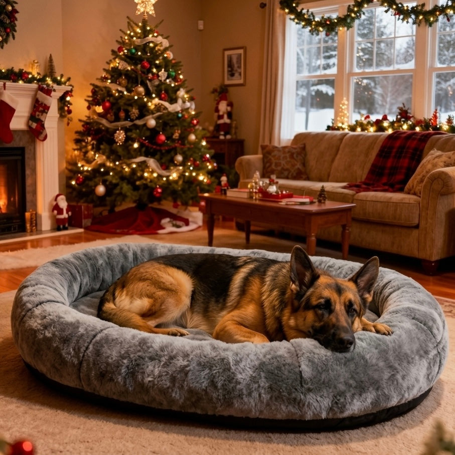 Large Dog Bed – Plush Faux Fur with Storage Pocket & Blanket Set | BROKLEN - view 2