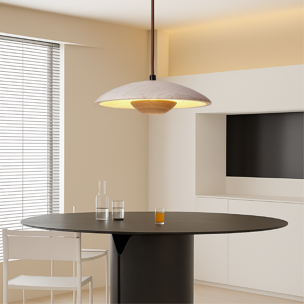 Cylindrical Travertine LED Pendant Light – view 2 | BROKLEN