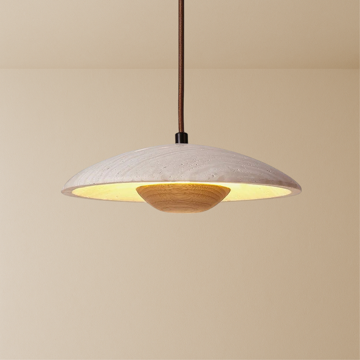 Cylindrical Travertine LED Pendant Light – view 5 | BROKLEN