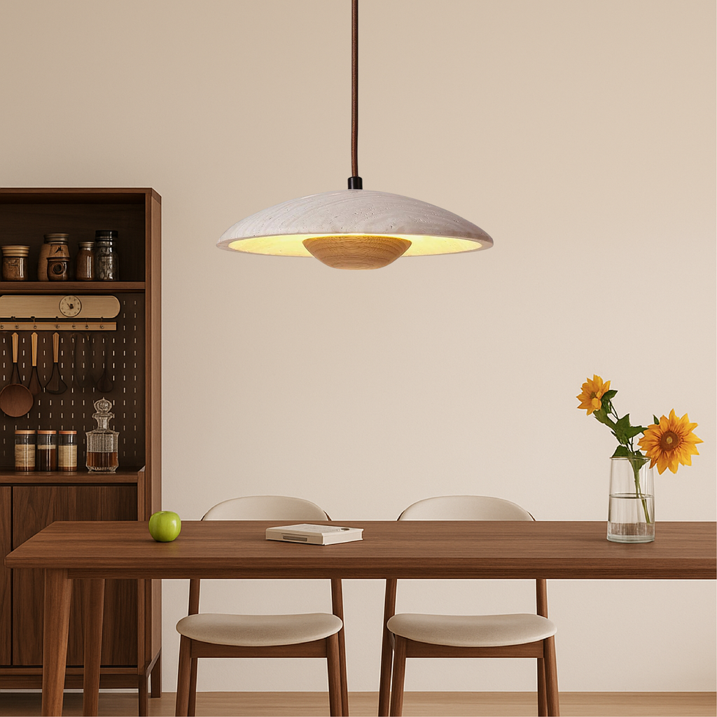 Cylindrical Travertine LED Pendant Light – view 3 | BROKLEN