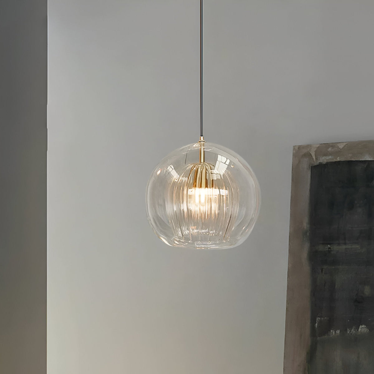Ribbed Glass Globe Pendant Light – view 5 | BROKLEN