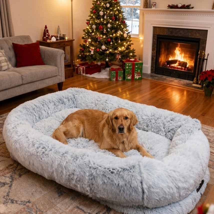 Large Dog Bed – Plush Faux Fur with Storage Pocket & Blanket Set | BROKLEN - view 12
