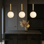 Alabaster Globe Pendant Light with Brass Fitting – view 3 | BROKLEN