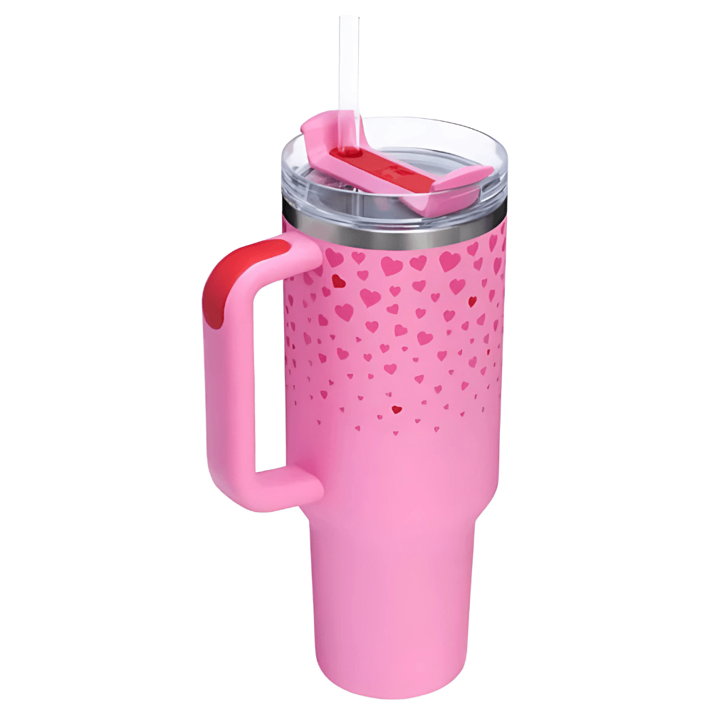 40oz Insulated Tumbler With Handle And Straw Top View - Broklen