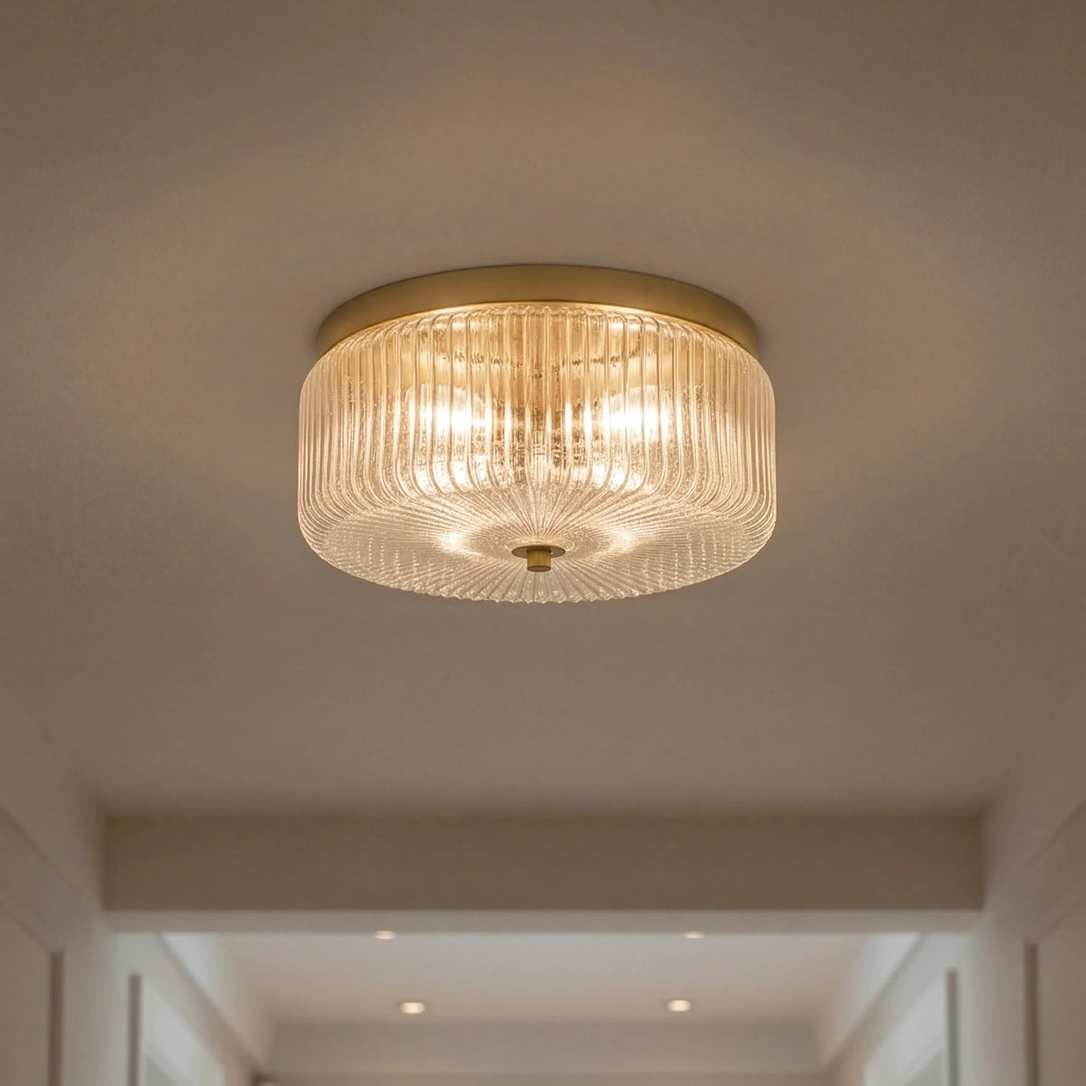 Round Ribbed Glass Flush Mount Ceiling Light – view 3 | BROKLEN