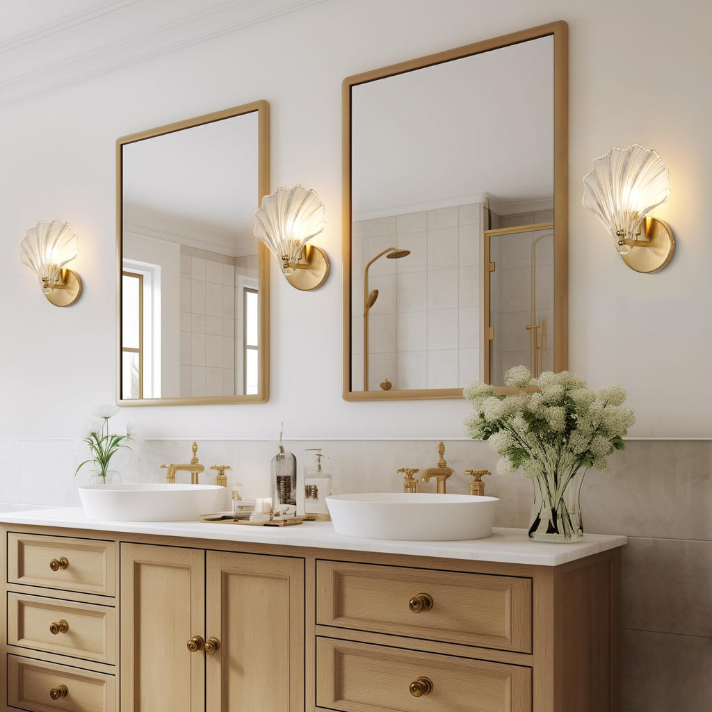 Brass & Glass Shell Wall Light – view 3 | BROKLEN
