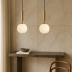Alabaster Globe Pendant Light with Brass Fitting – view 4 | BROKLEN