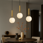 Alabaster Globe Pendant Light with Brass Fitting – view 2 | BROKLEN