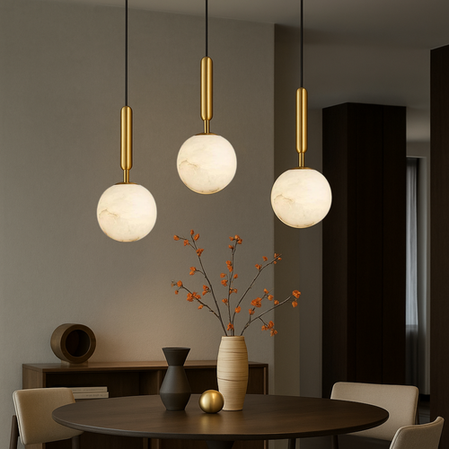 Alabaster Globe Pendant Light with Brass Fitting – view 2 | BROKLEN