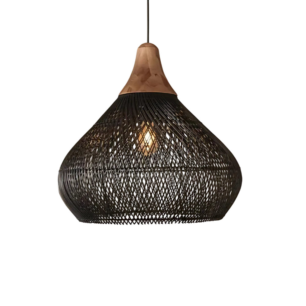 Boho Woven Rattan Pendant Light – Warm Glow – view 2 | BROKLEN