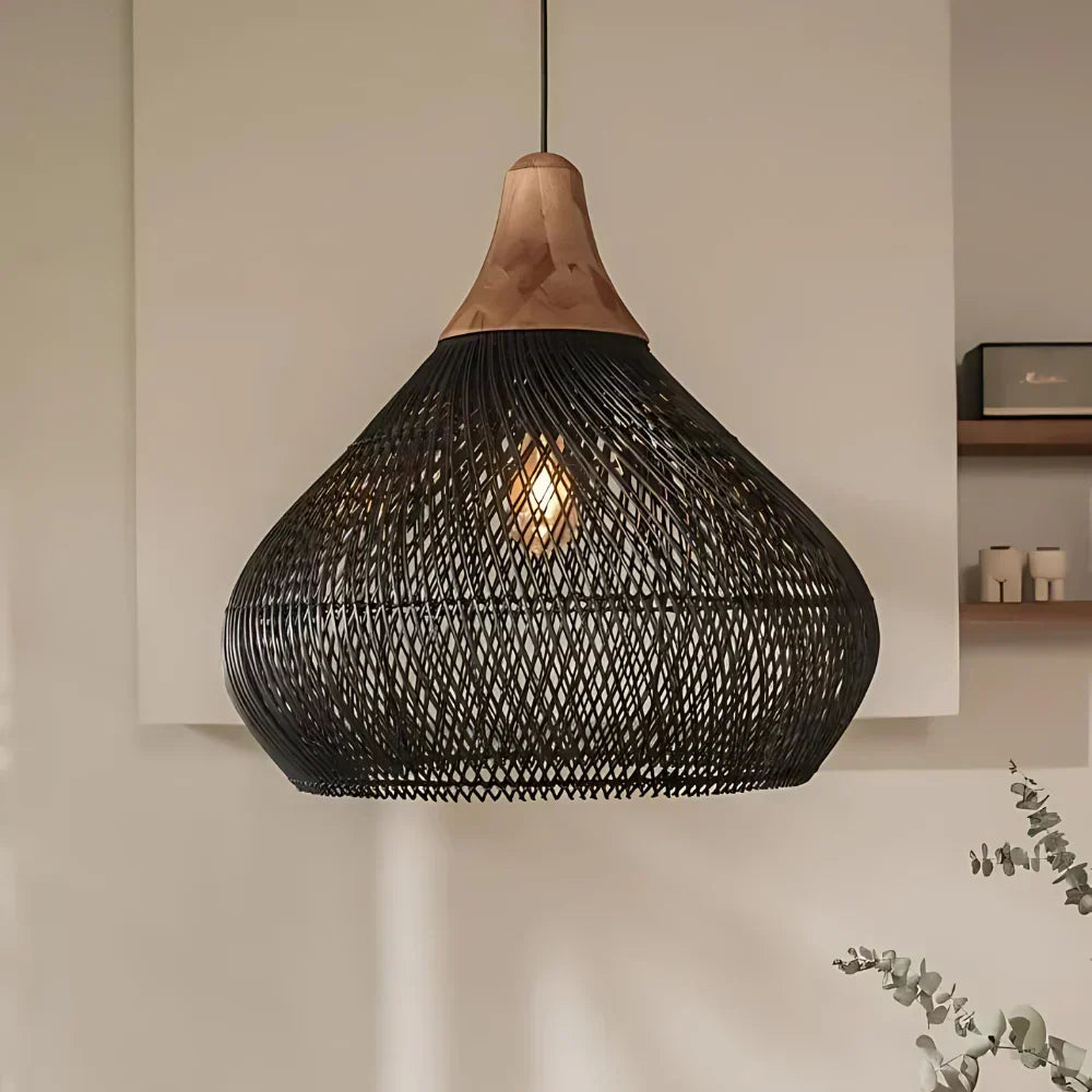 Boho Woven Rattan Pendant Light – Warm Glow – view 5 | BROKLEN