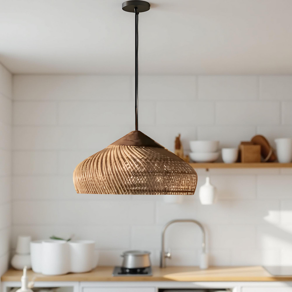 Retro Bohemian Black Rattan Pendant Light – view 6 | BROKLEN