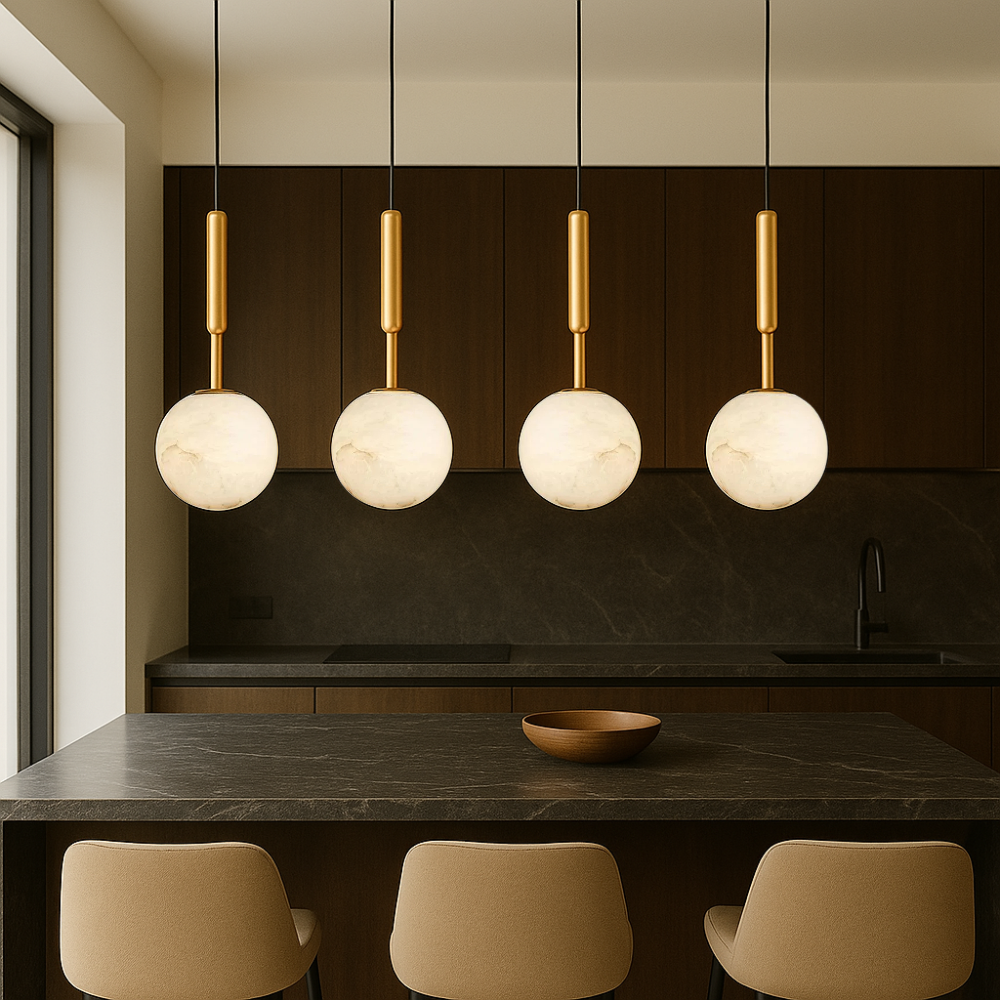 Alabaster Globe Pendant Light with Brass Fitting – view 5 | BROKLEN