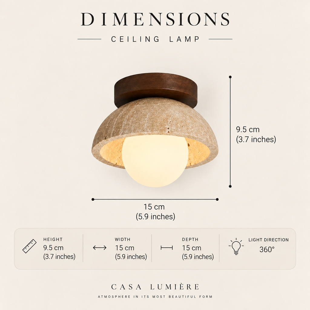 Travertine Ceiling Spotlight with Glass Globe – E27 – view 10 | BROKLEN