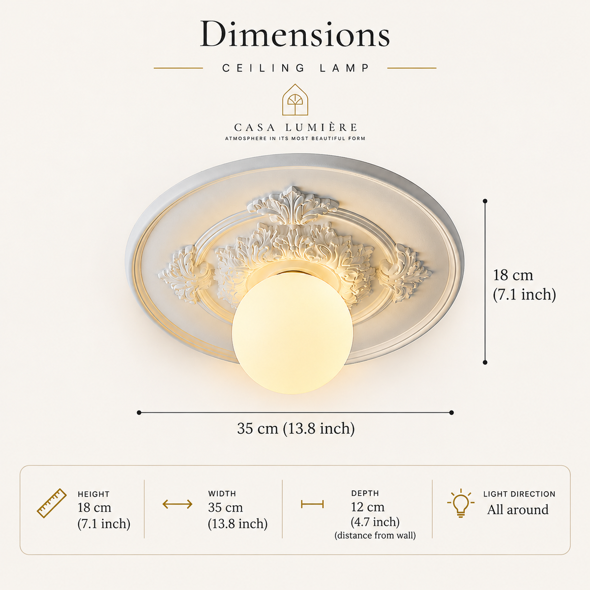 Classic Relief Ceiling Light with Frosted Globe – view 16 | BROKLEN