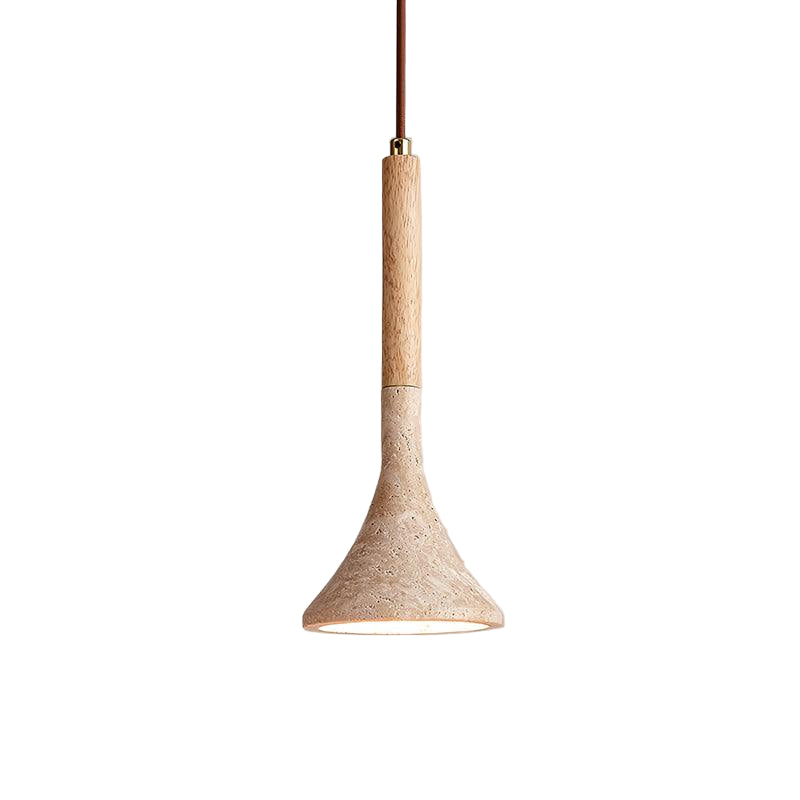 Japandi Travertine & Wood Pendant Light – view 2 | BROKLEN