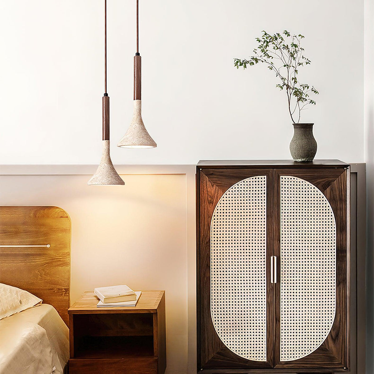 Japandi Travertine & Wood Pendant Light – view 6 | BROKLEN