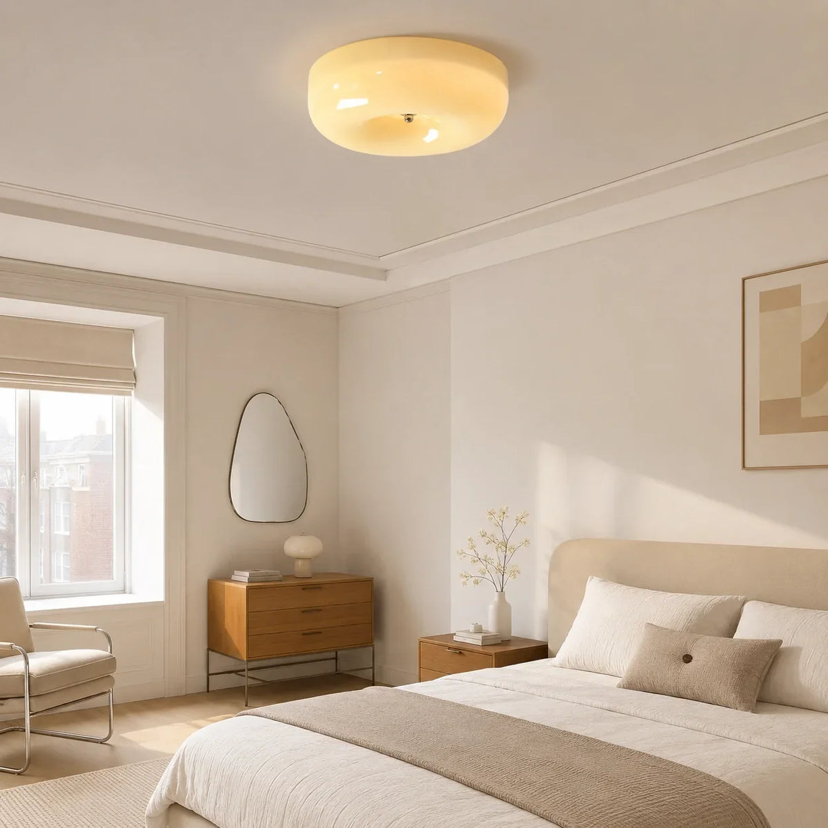 Bauhaus Milk Glass Flush Mount Ceiling Light – view 2 | BROKLEN