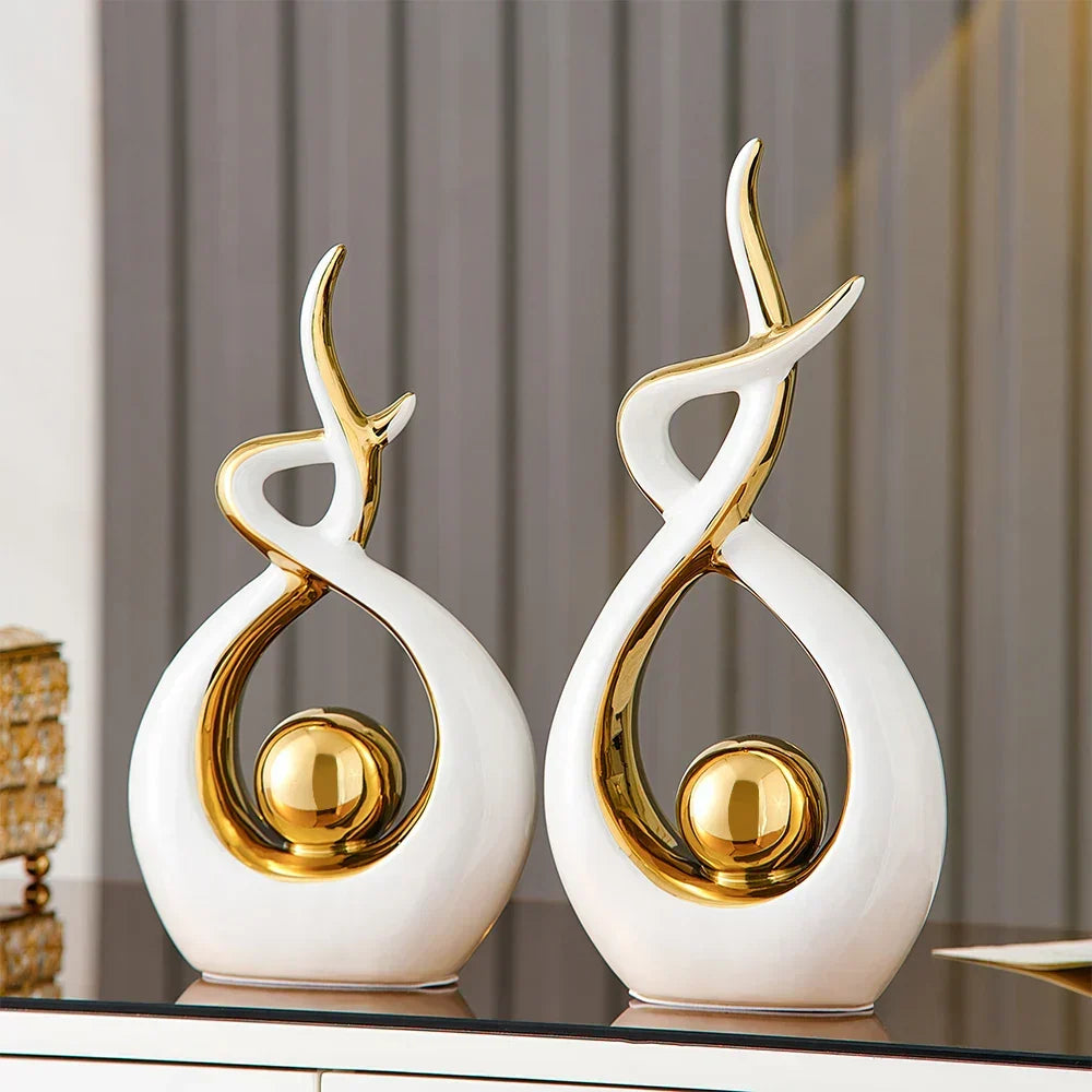 Abstract Ceramic Spiral Sculpture with Gold Detail – view 5 | BROKLEN