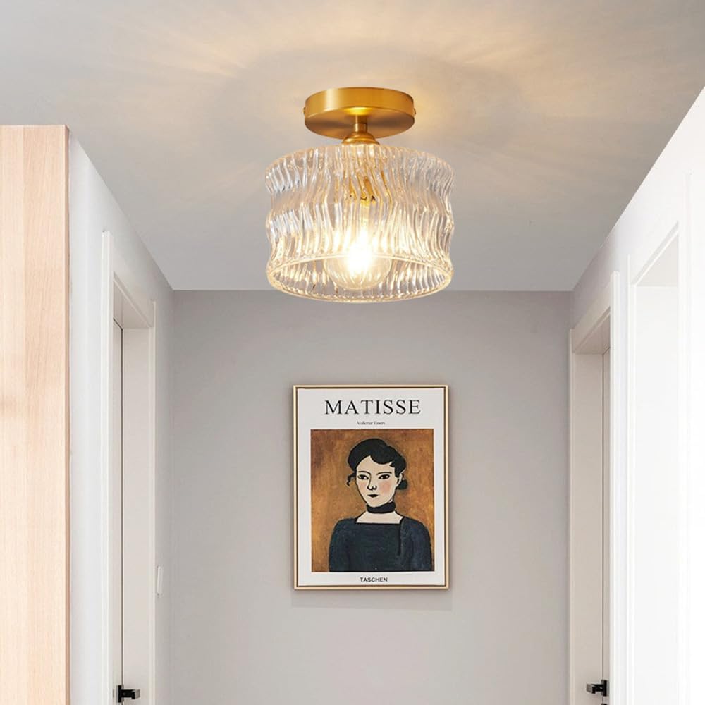 Vintage Clear Glass Ceiling Light with Brass Details – view 15 | BROKLEN
