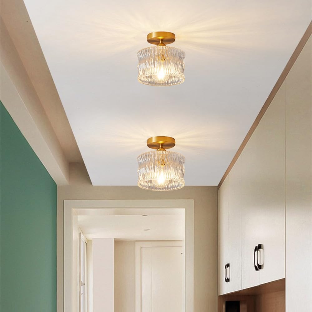Vintage Clear Glass Ceiling Light with Brass Details – view 14 | BROKLEN