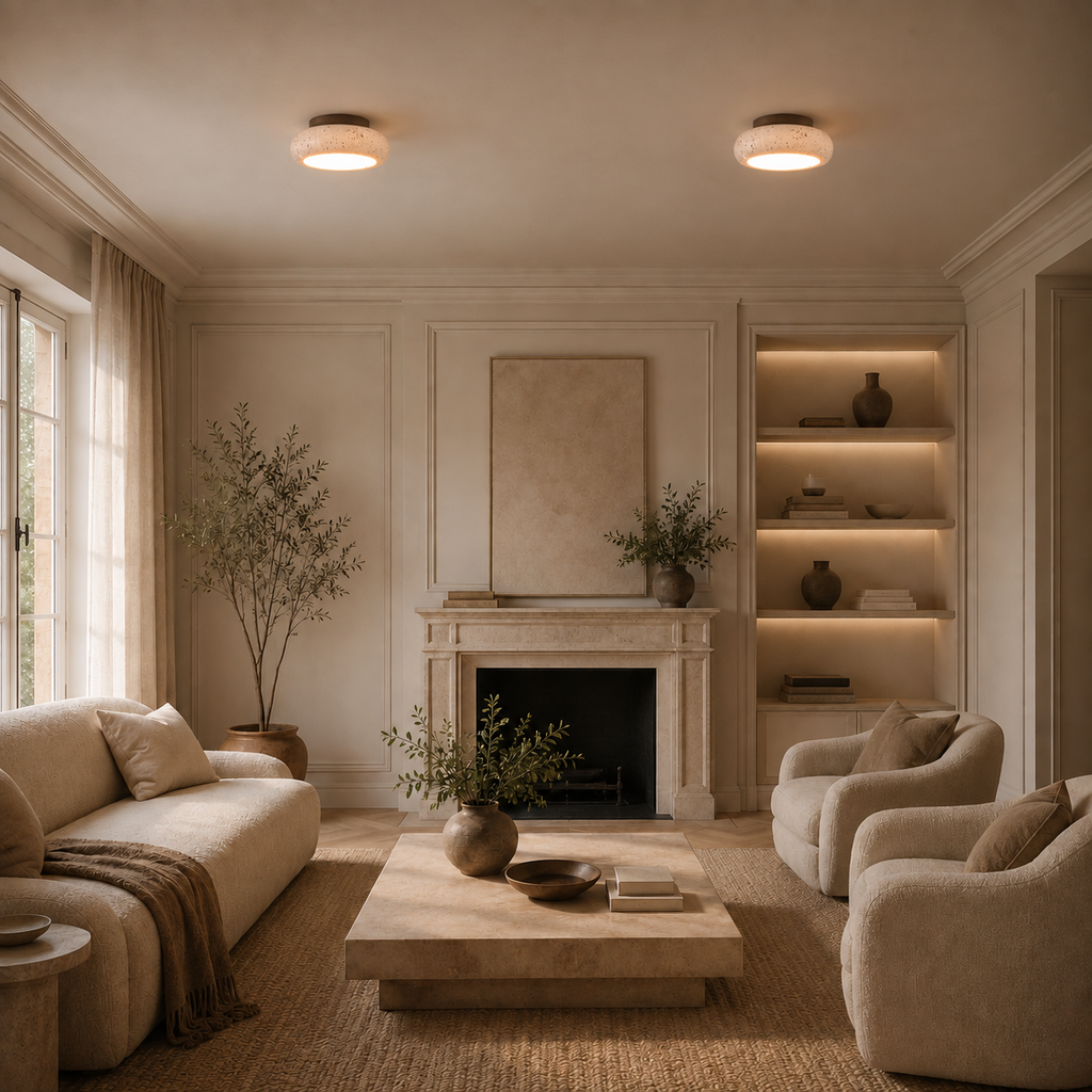 Travertine Retro LED Flush Ceiling Light – view 3 | BROKLEN