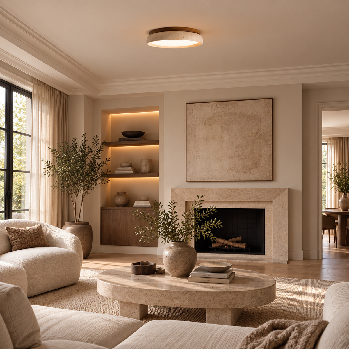 Travertine LED Ceiling Light – Japandi – view 3 | BROKLEN