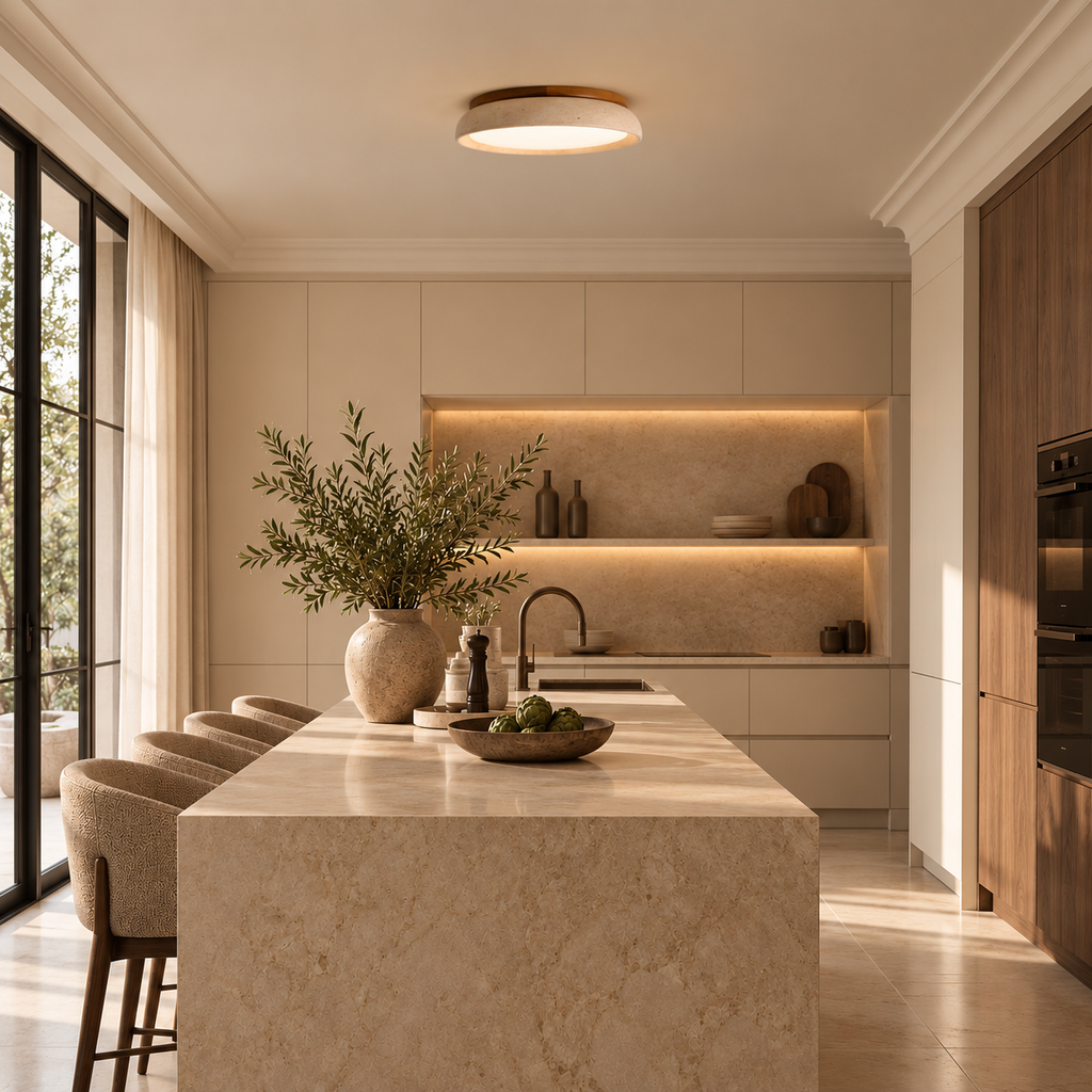 Travertine LED Ceiling Light – Japandi – view 4 | BROKLEN