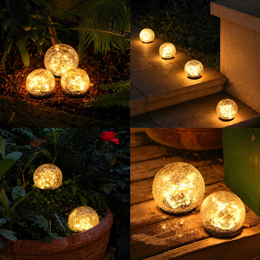 Solar Crackle Glass Globe Garden Light – view 2 | BROKLEN