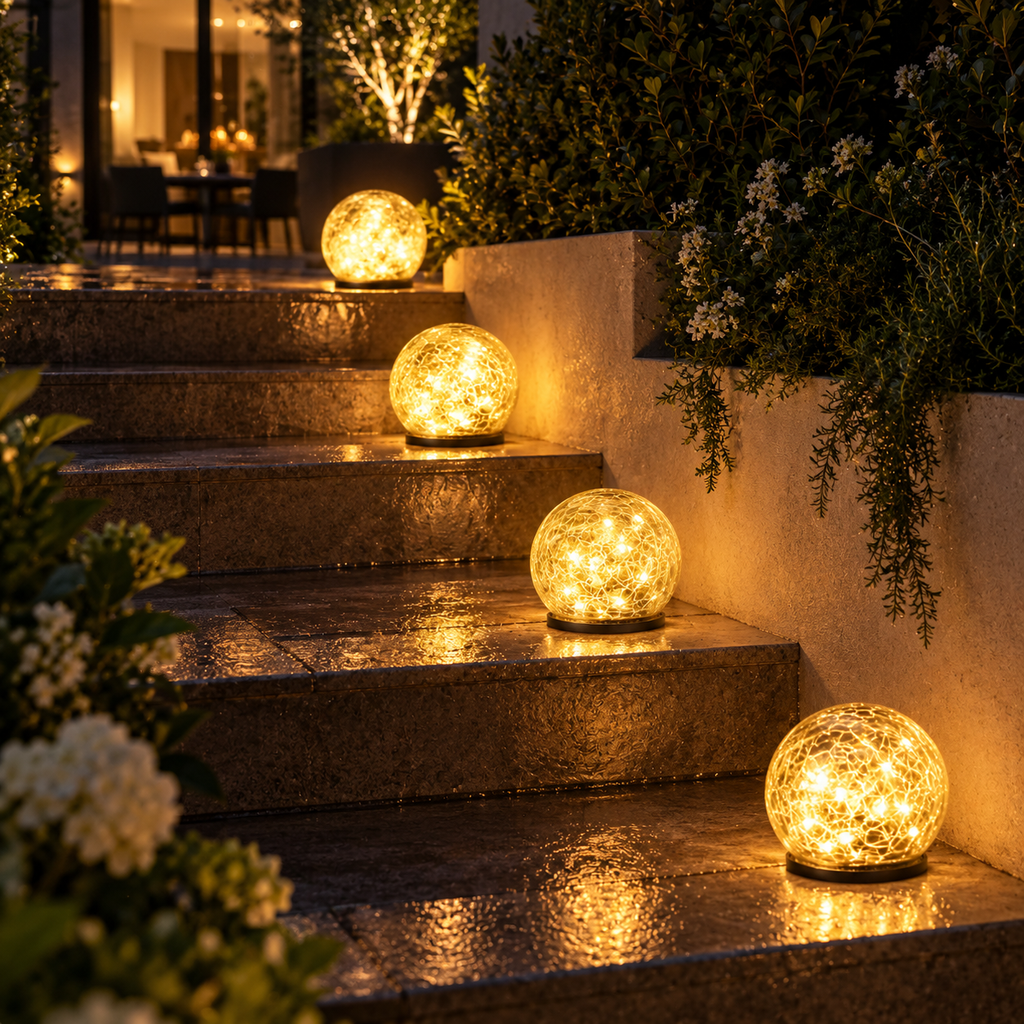 Solar Crackle Glass Globe Garden Light – view 3 | BROKLEN