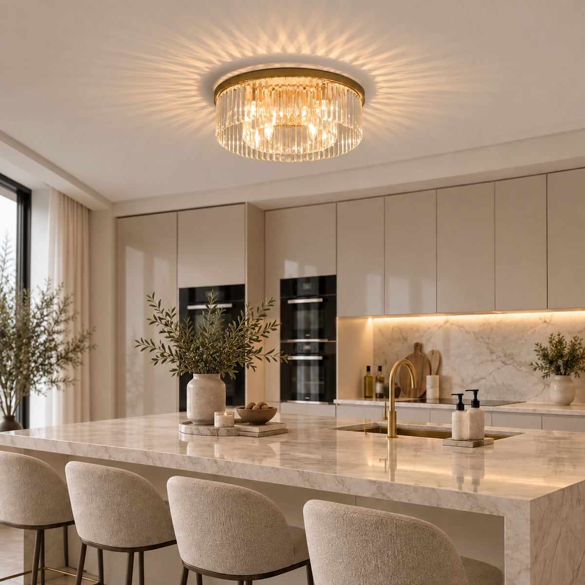 Crystal Flush Ceiling Chandelier – 4 x E14 – view 3 | BROKLEN