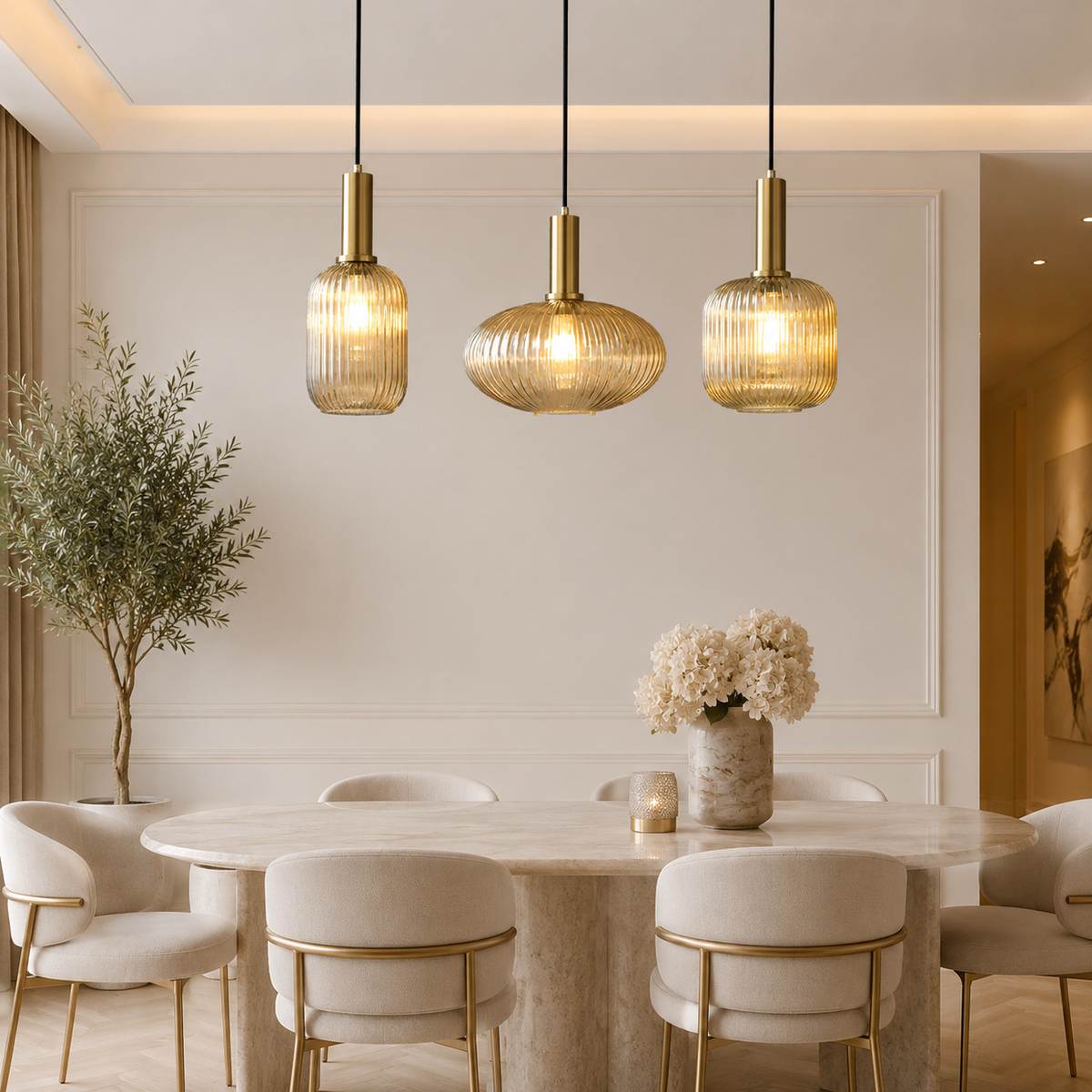 Nordic Ribbed Glass Pendant Light – view 3 | BROKLEN