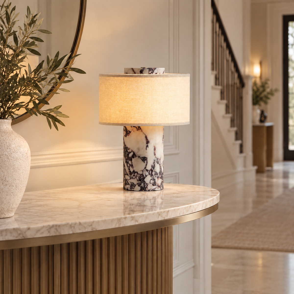 Marble Table Lamp with Linen Shade & Touch Dimmer – view 2 | BROKLEN